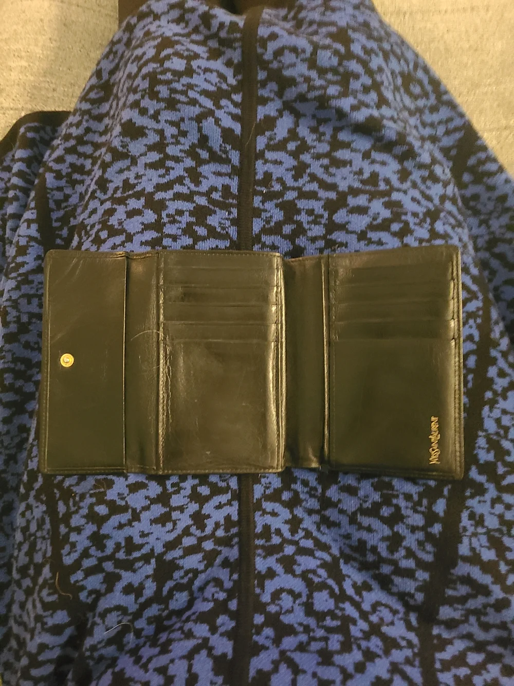 Yves Saint Laurent Black Leather Wallet with Silver Logo